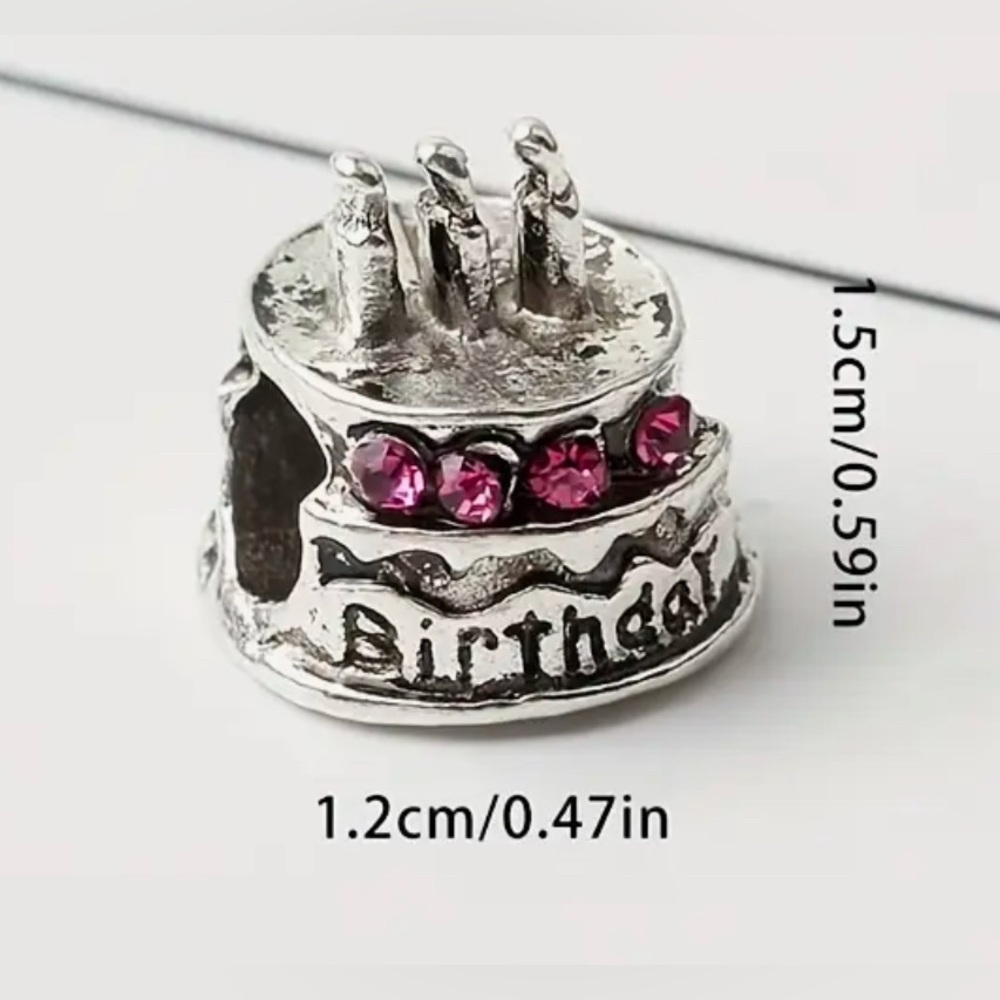 Silver & Pink Birthday Cake "Birthday" Charm For Pandora Braclets - Picture 3 of 7